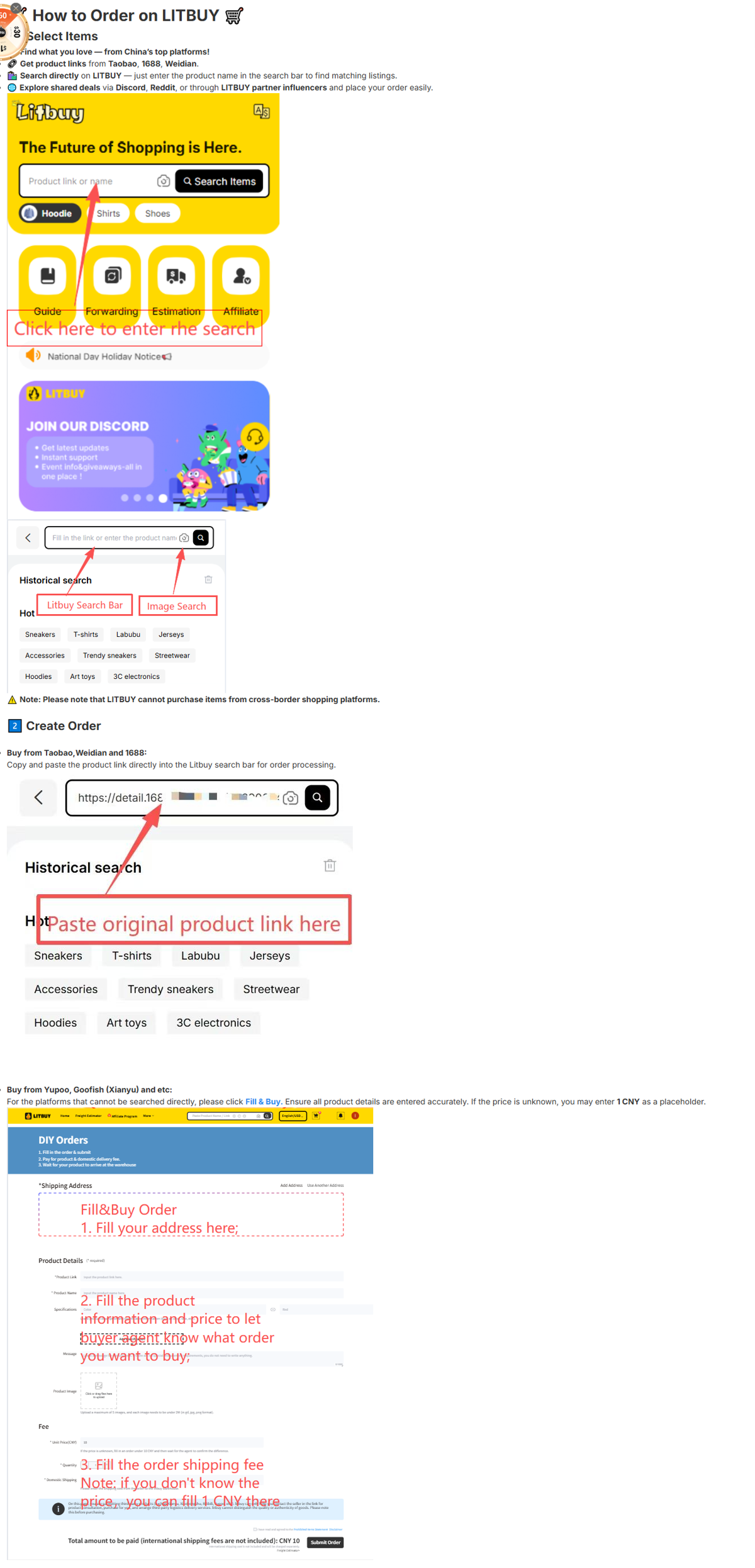 LitBuy official how-to-buy guide: place the order, warehouse QC and storage, then global shipping