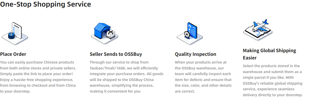 OssBuy official how-to guide: place your order, warehouse QC, then worldwide shipping