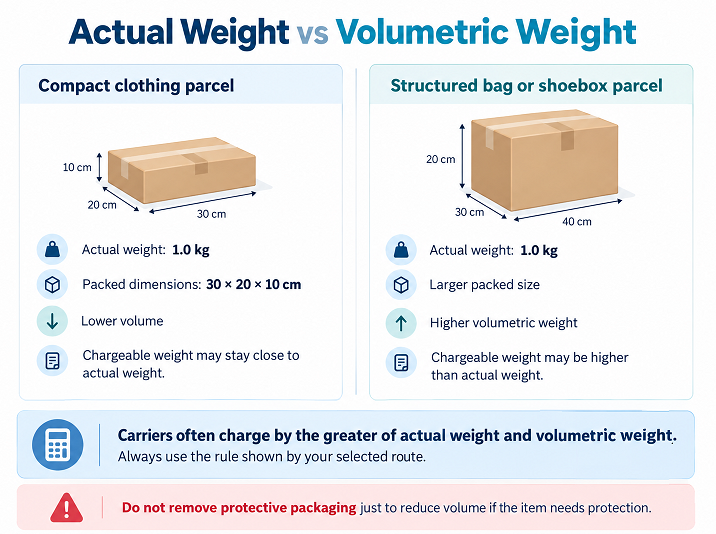 Actual weight and volumetric weight illustration